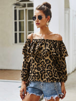 Load image into Gallery viewer, Ruffled Off the Shoulder Leopard Blouse