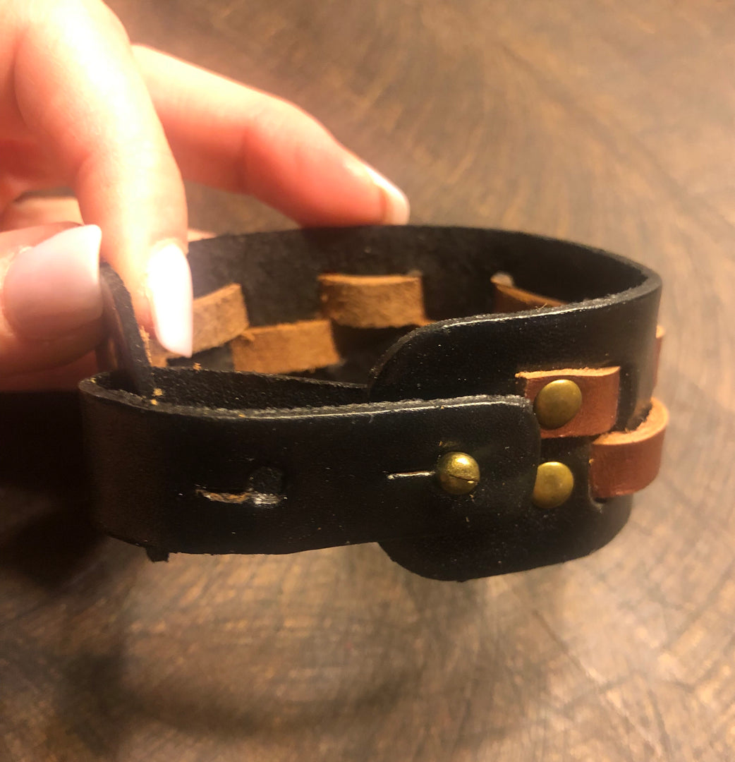 Two Tone Adjustable Leather Bracelet