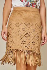 Load image into Gallery viewer, Suede Skirt with Fringe