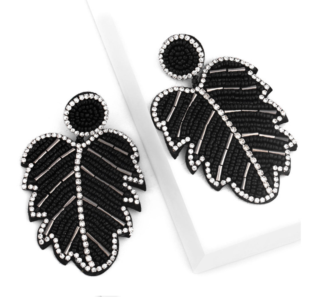 Beaded Boho Leaf Earrings