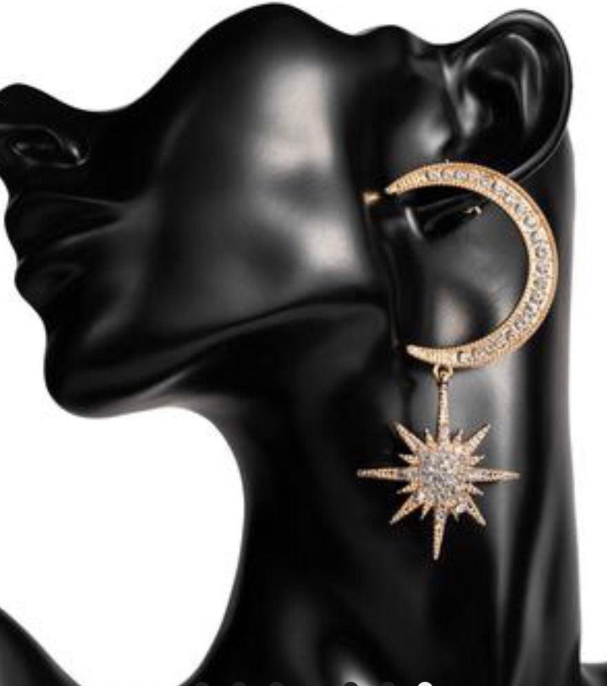 Moon and Star Rhinestone Earrings