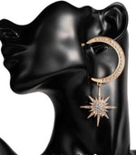 Load image into Gallery viewer, Moon and Star Rhinestone Earrings
