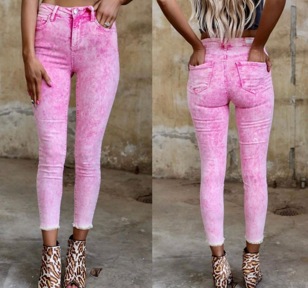 Neon Pink Mineral Wash Jeans