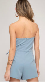 Load image into Gallery viewer, Misty Blue Strapless Side Tie Romper
