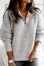 Load image into Gallery viewer, ZipUp PuffSleeve Texture Sweater Top