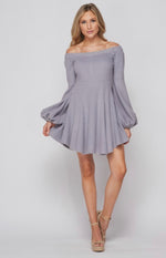 Load image into Gallery viewer, Off the Shoulder Balloon Sleeve Flare Dress