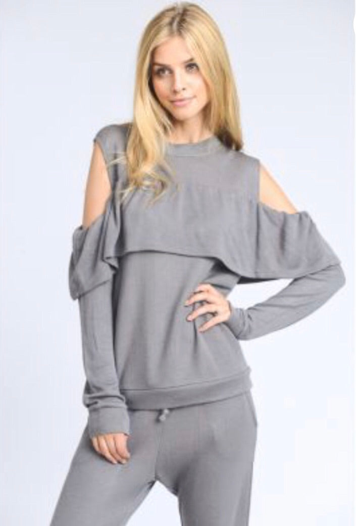 Ruffle Cold Shoulder Top