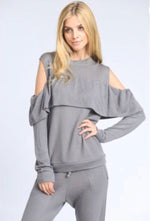 Load image into Gallery viewer, Ruffle Cold Shoulder Top