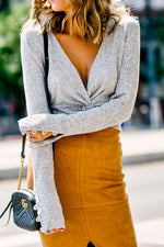 Load image into Gallery viewer, VNeck Front Knob ButtonSleeve Blouse