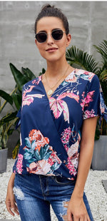 Load image into Gallery viewer, V Neck Short Sleeve Floral Top