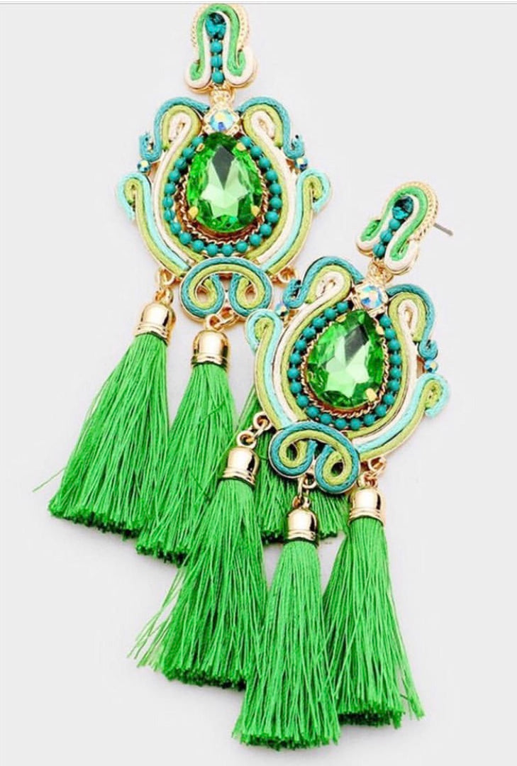 Green Tassel Earrings
