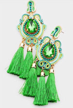 Load image into Gallery viewer, Green Tassel Earrings