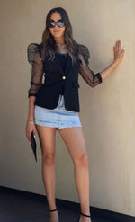 Load image into Gallery viewer, Pearl Button Puffed Sleeve Blazer