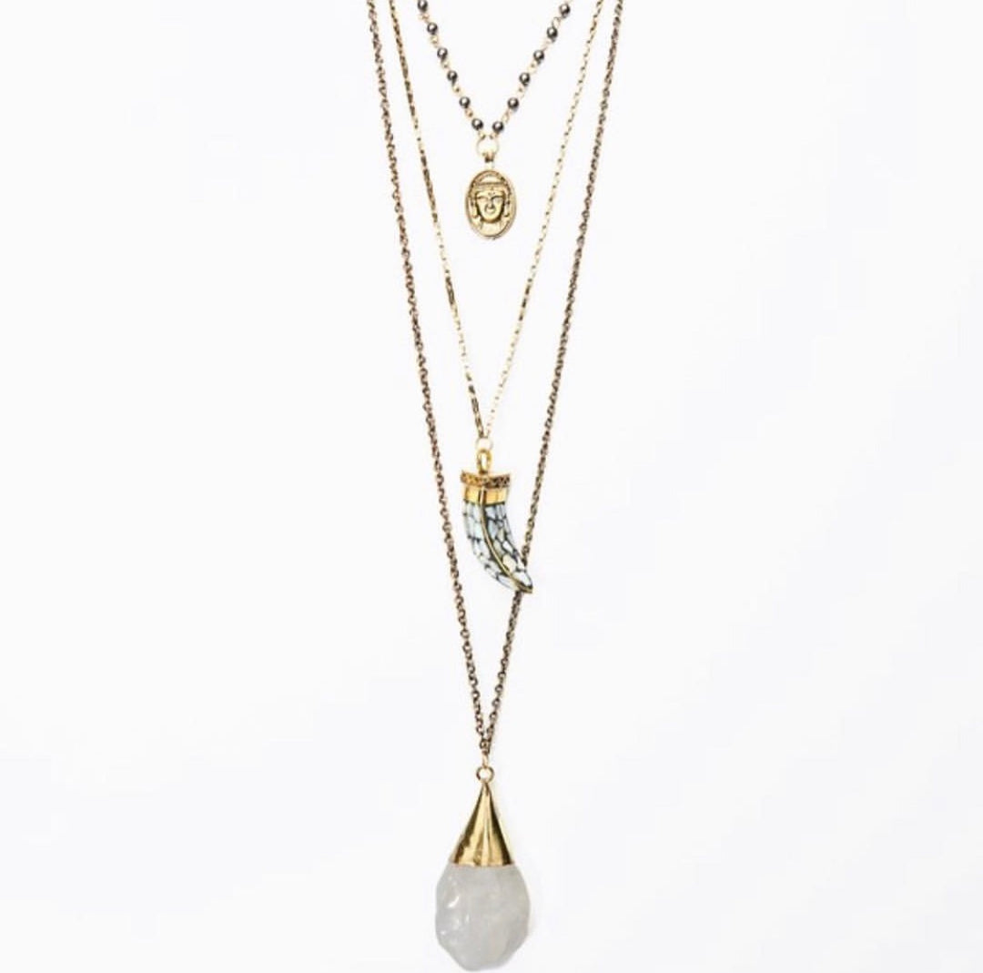 BoHo Love layered Necklace with drop Crystal