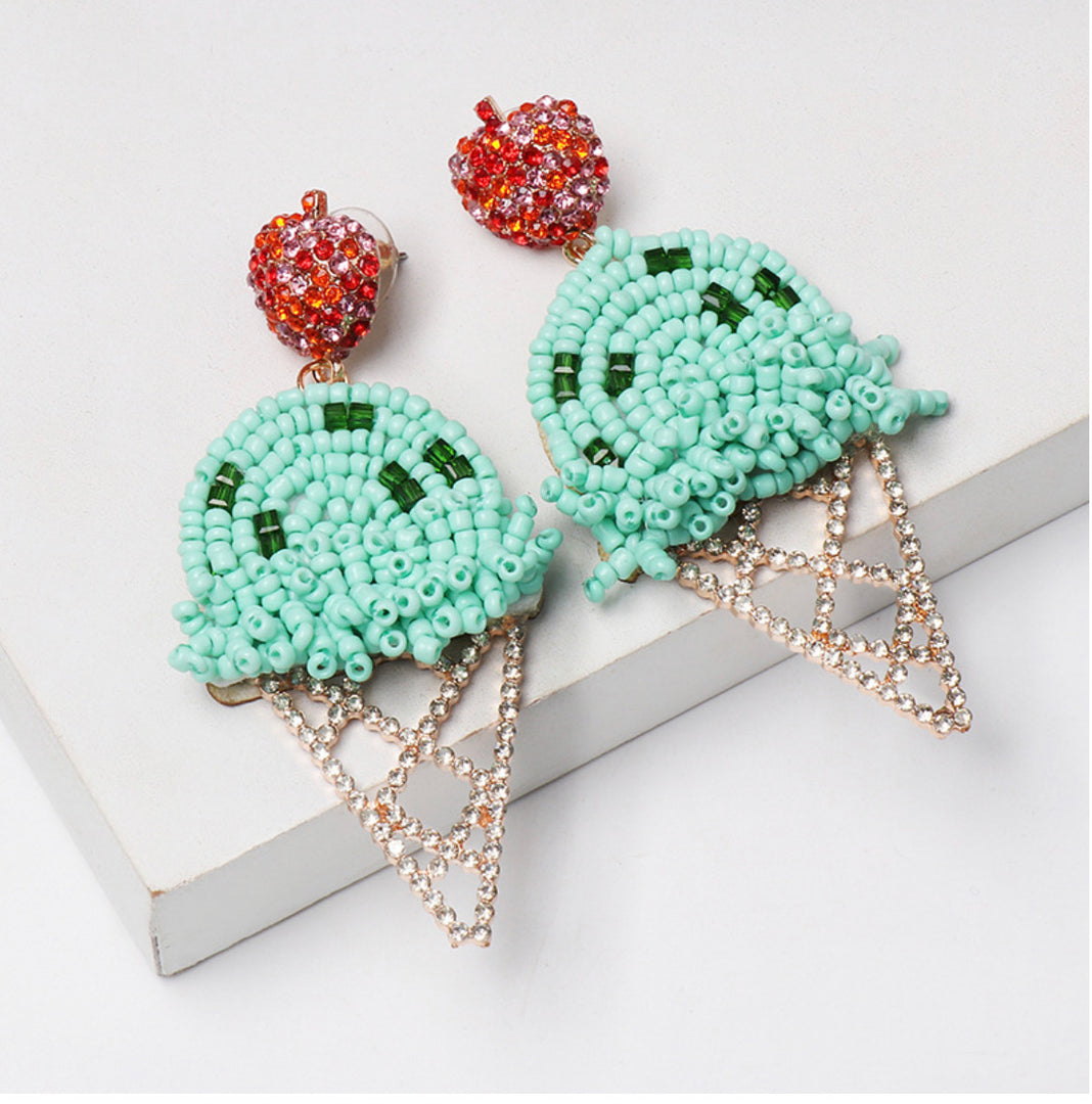Beaded Ice Cream Cone Earrings