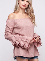 Load image into Gallery viewer, Off Shoulder Long Ruffle Sleeve Top