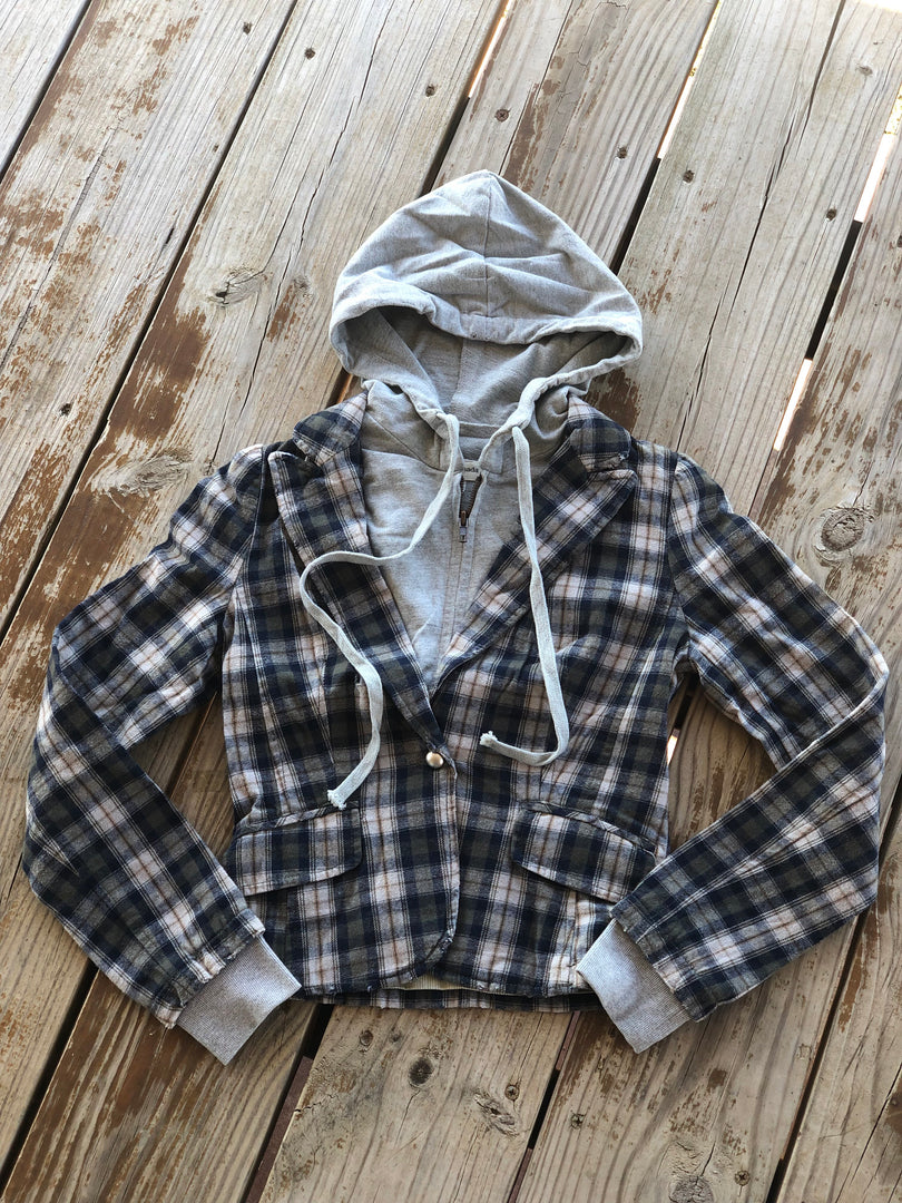 Flannel Layered Faux Hoodie