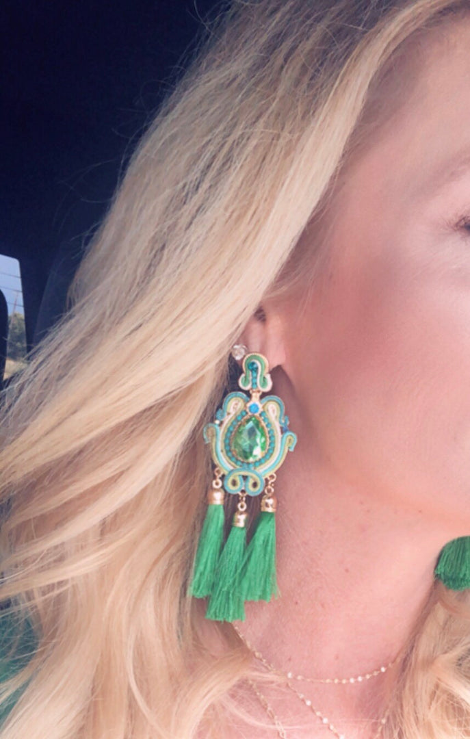 Green Tassel Earrings