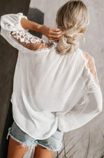 Load image into Gallery viewer, Lace accent sheer shoulder blouse