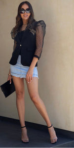 Load image into Gallery viewer, Pearl Button Puffed Sleeve Blazer