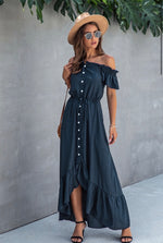 Load image into Gallery viewer, Off the Shoulder Solid Maxi Dress-Navy