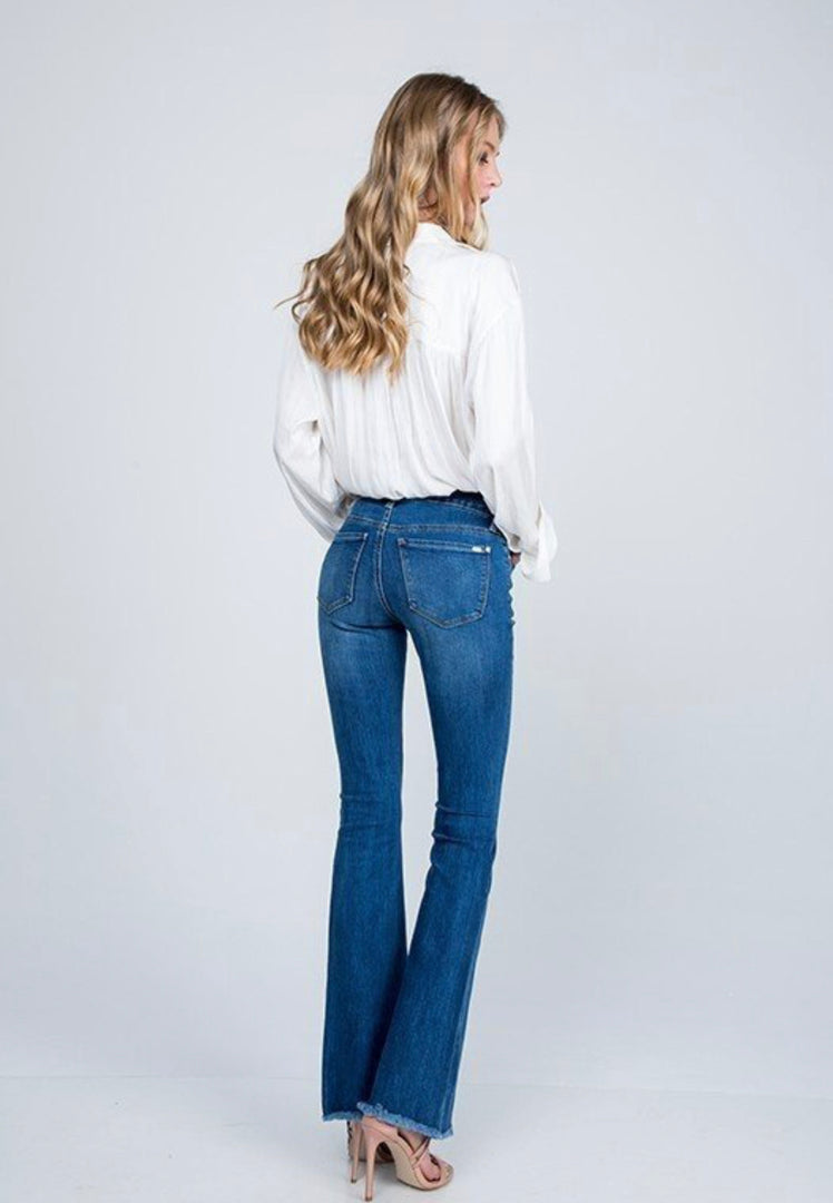 Mid Rise Boot Cut with Frayed Hem