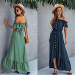 Load image into Gallery viewer, Off the Shoulder Solid Maxi Dress-Navy
