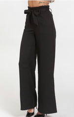 Load image into Gallery viewer, Wide Leg Black Pants with Tie Belt