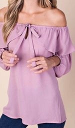Load image into Gallery viewer, Off the shoulder front tie ruffle top