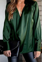 Load image into Gallery viewer, Dark Green V Neck Blouse