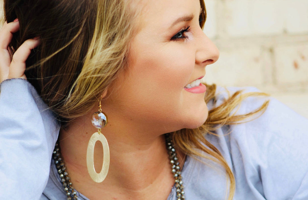 Oval and Stone Earrings 14k overlay