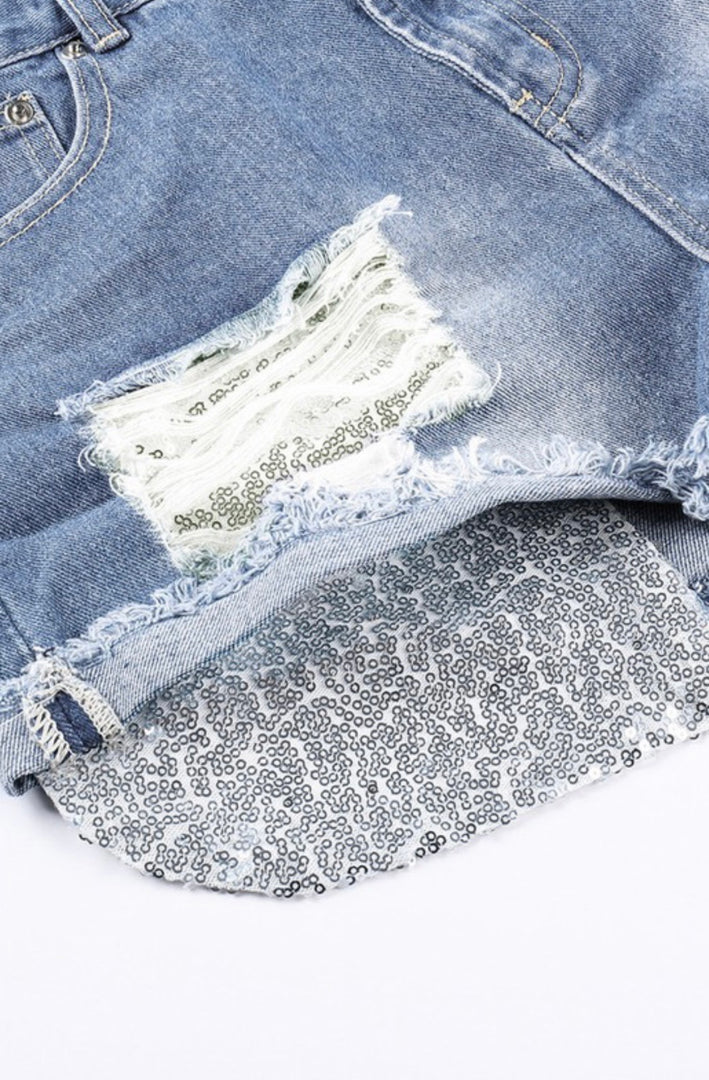 Sequin Pocket Denim Shorts