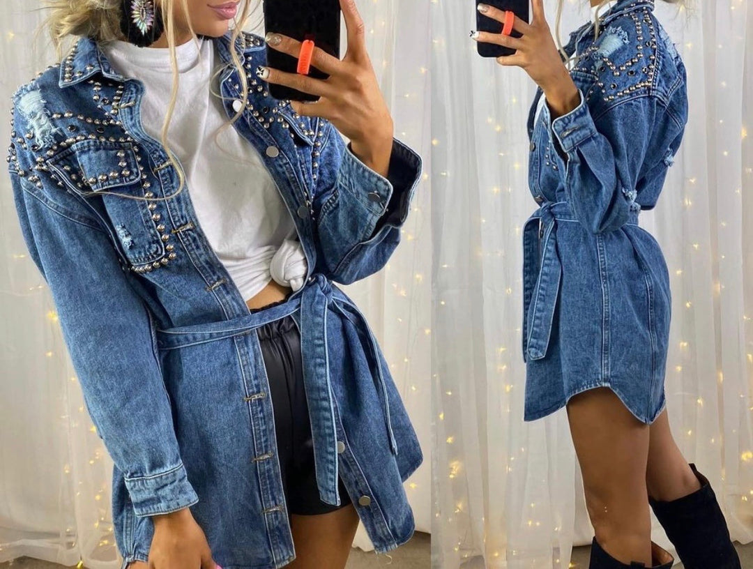 Studded Belted Denim Jacket