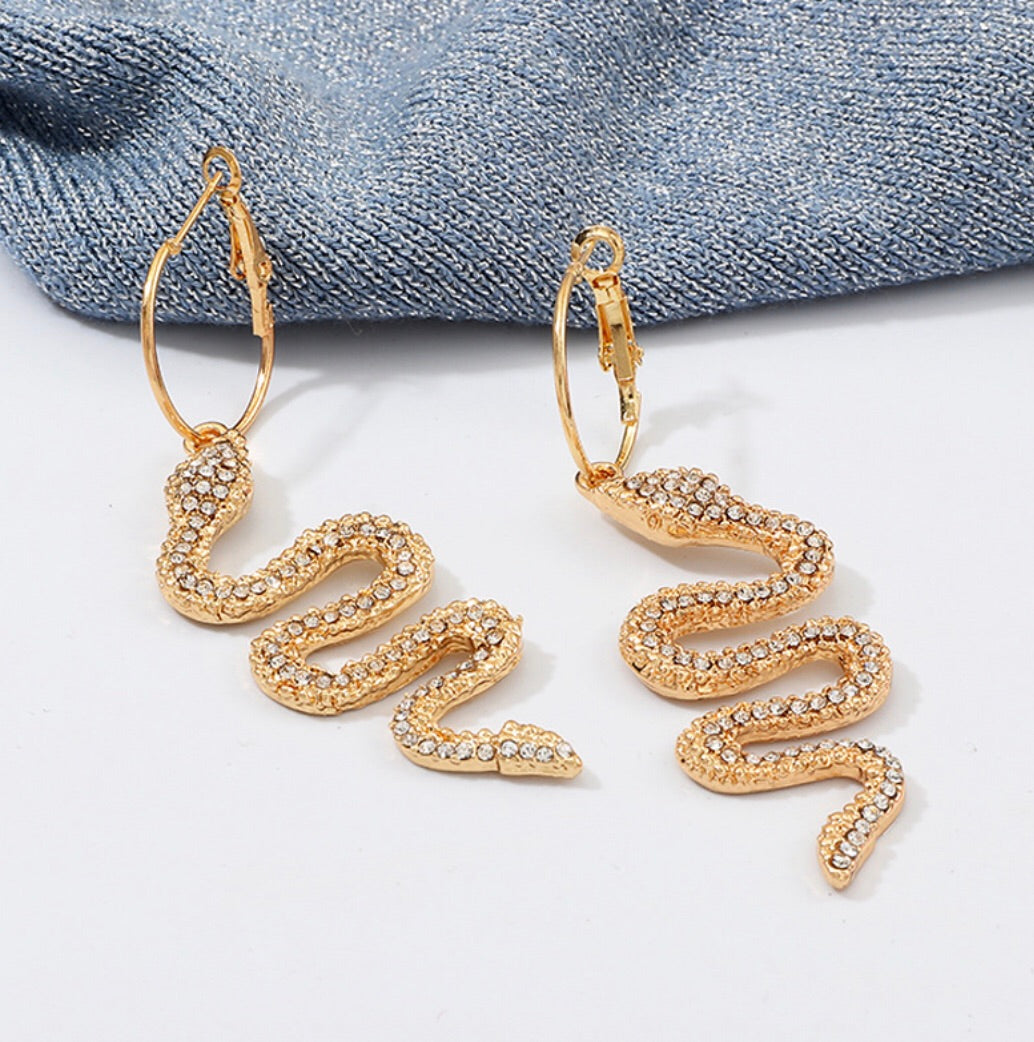 Rhinestone Snake Drop Earrings