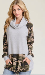 Load image into Gallery viewer, Cowl Neck Grey and Camo Hoodie