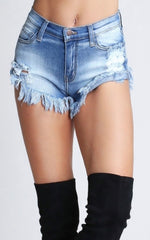 Load image into Gallery viewer, High Low Stretch Distressed Denim Shorts