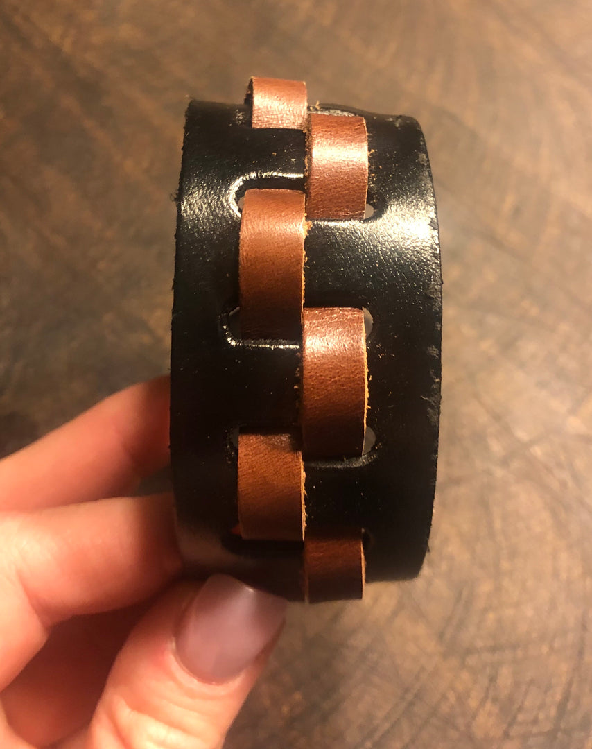 Two Tone Adjustable Leather Bracelet