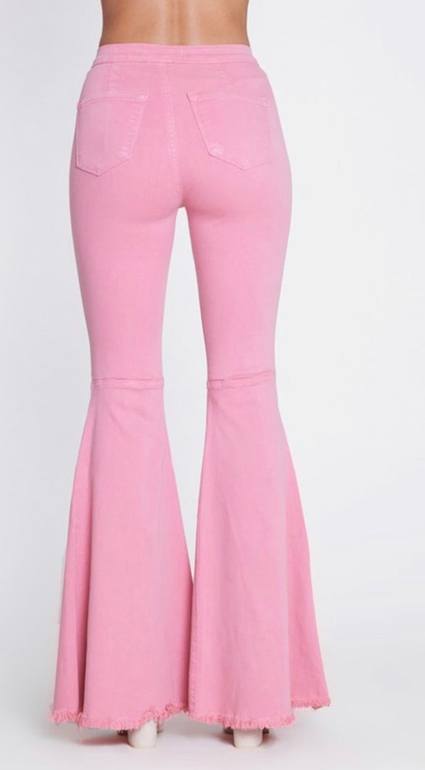 Blush Frayed Hem Bell Bottoms