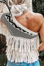 Load image into Gallery viewer, Fringed Detail Off Shoulder Sweater Top