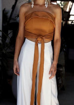 Load image into Gallery viewer, NAVY ONLY Off the Shoulder Self Tie zipper back top