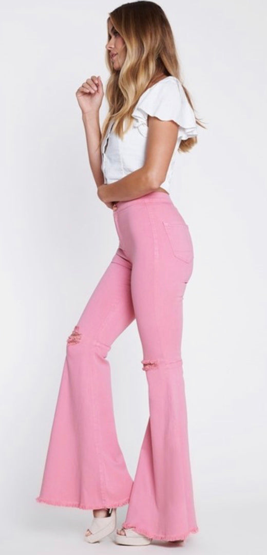 Blush Frayed Hem Bell Bottoms