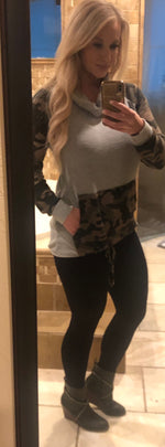 Load image into Gallery viewer, Cowl Neck Grey and Camo Hoodie