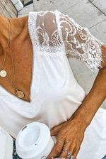 Load image into Gallery viewer, Eye Brow Lace Sleeve V-Neck Top