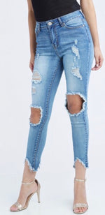 Load image into Gallery viewer, Distressed Cut Off Hem Jeans
