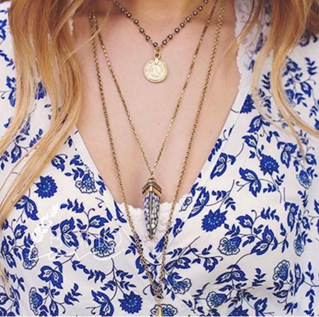 BoHo Love layered Necklace with drop Crystal