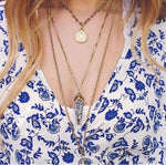 Load image into Gallery viewer, BoHo Love layered Necklace with drop Crystal