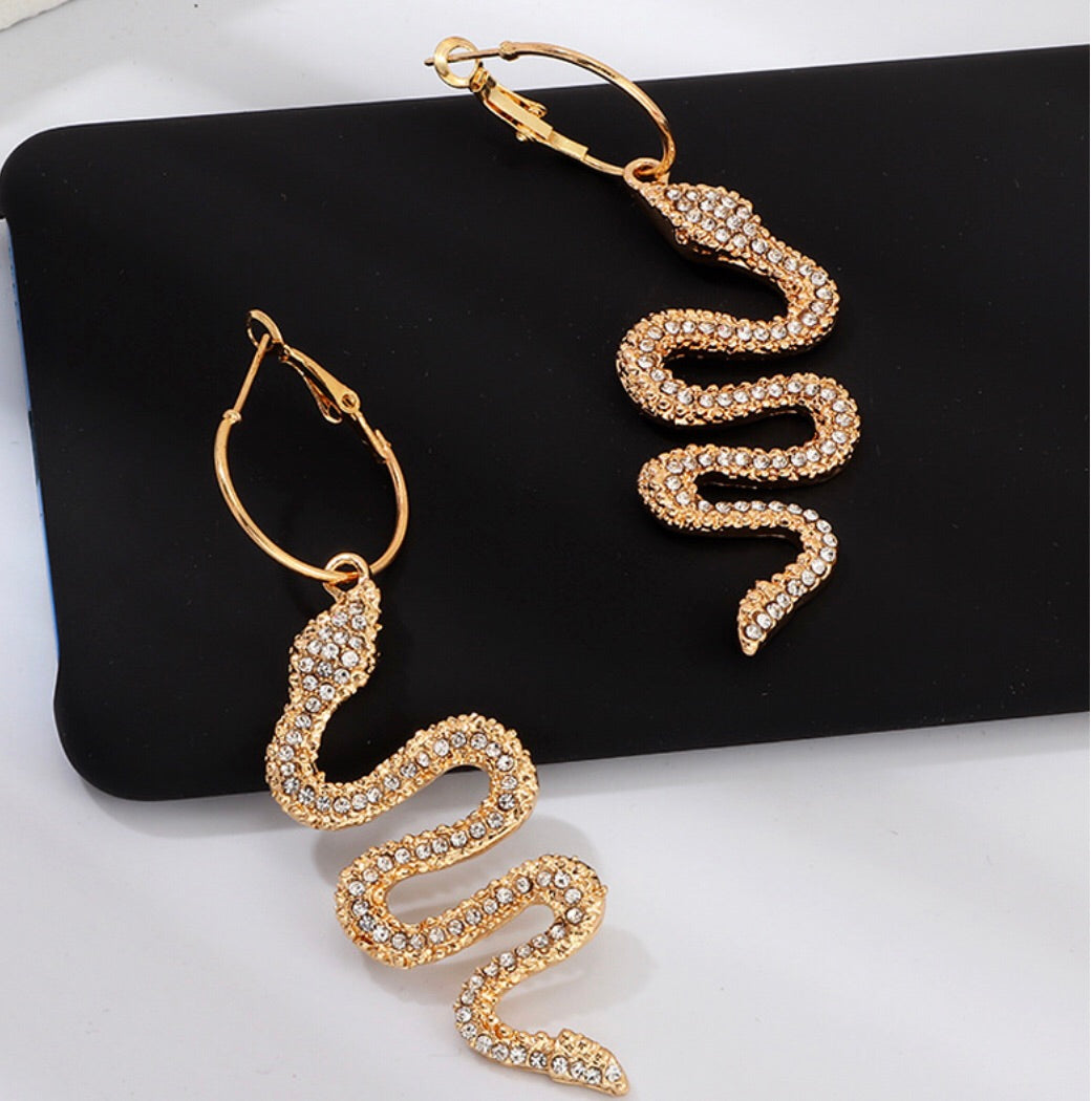 Rhinestone Snake Drop Earrings
