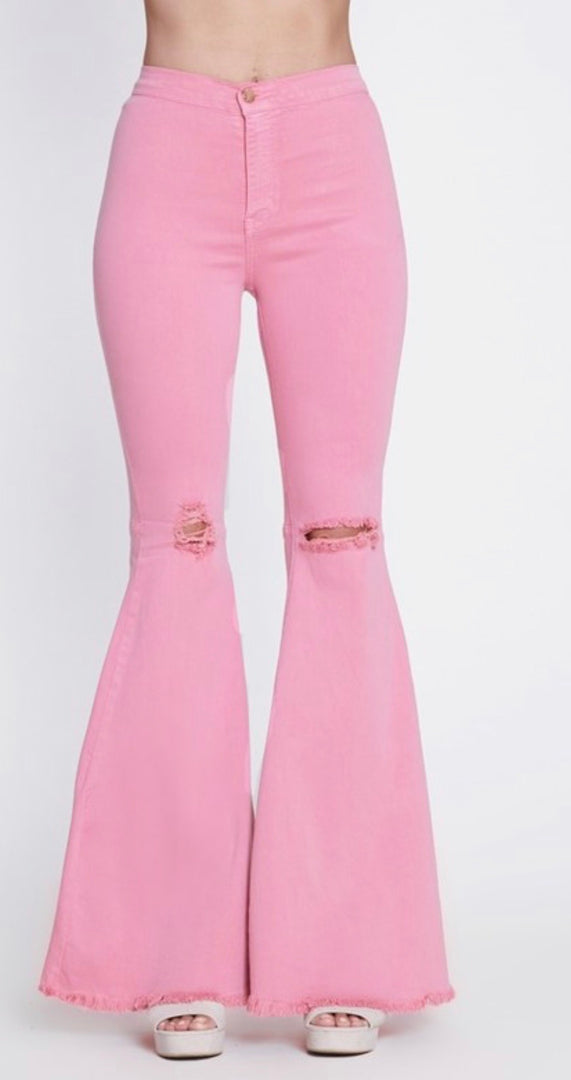 Blush Frayed Hem Bell Bottoms