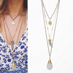 Load image into Gallery viewer, BoHo Love layered Necklace with drop Crystal