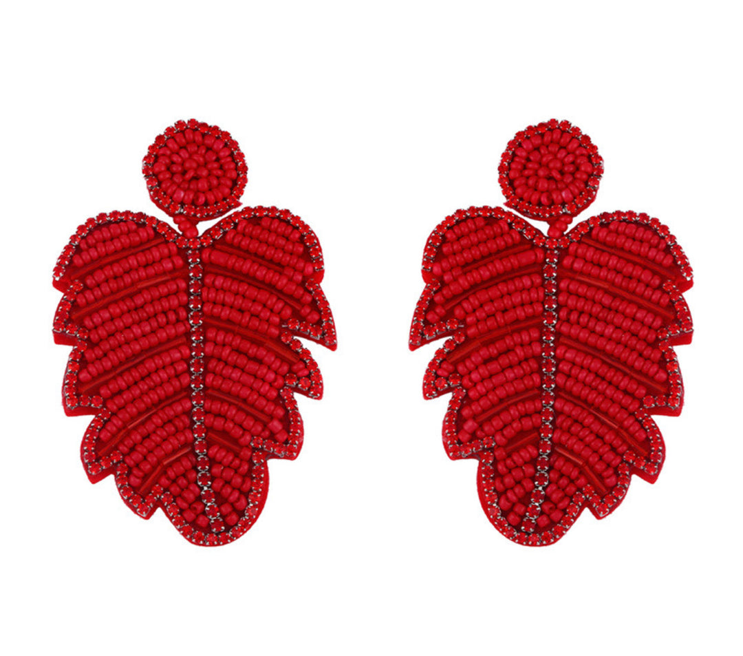 Beaded Boho Leaf Earrings